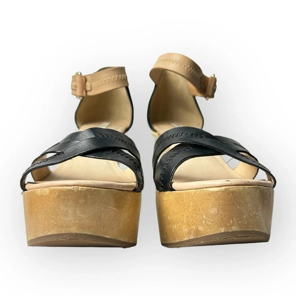 DIANE von FURSTENBERG Alara  Black Natural Designer Platform Sandals 9.5 - Picture 7 of 13